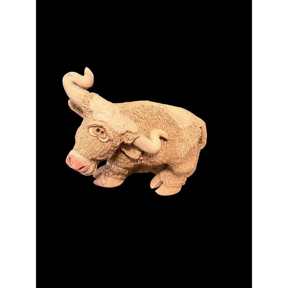 Vtg Pair Marble Works & DJ Longhorn Cow Figurines 1980s